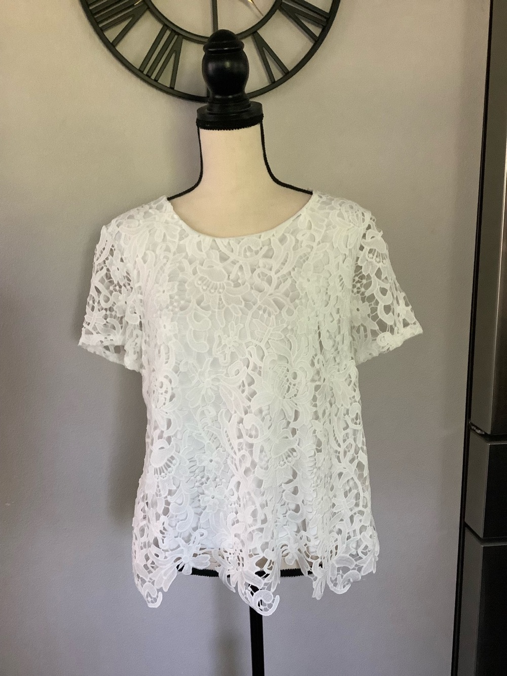 Calvin Klein Heavy White Lace Short-Sleeve Women's Top Size 14